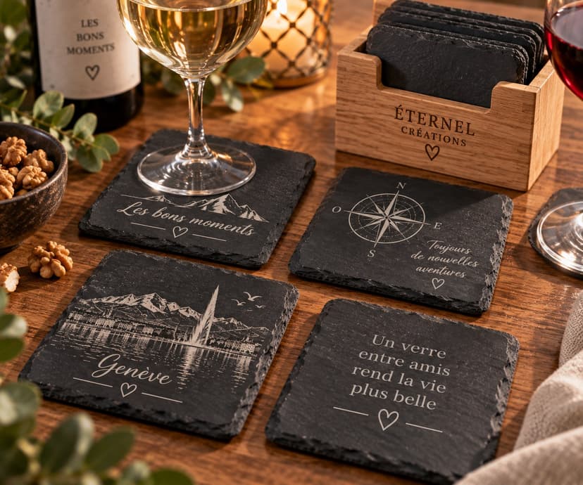 Lot de 4 sous-verres en ardoises personnalisés